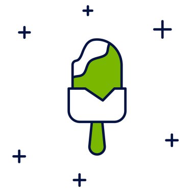 Doldurulmuş ana hatlı dondurma simgesi beyaz arkaplanda izole edilmiş. Güzel sembol. Vektör