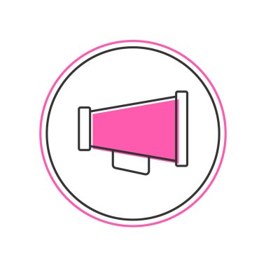 Doldurulmuş ana hatlı Megafon simgesi beyaz arkaplanda izole edildi. Sözcü işareti. Vektör