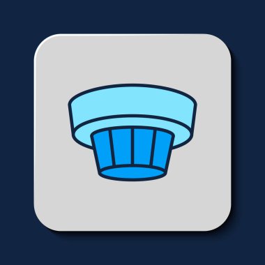 Filled outline Smoke alarm system icon isolated on blue background. Smoke detector.  Vector