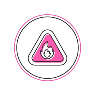 Filled outline Fire flame in triangle icon isolated on white background. Warning sign of flammable product.  Vector