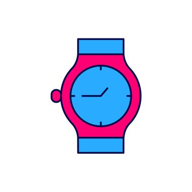 Beyaz arkaplanda izole edilmiş ana hatlı bilek saat simgesi. Kol saati simgesi. Vektör