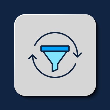 Filled outline Sales funnel with chart for marketing and startup business icon isolated on blue background. Infographic template.  Vector