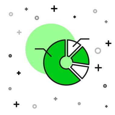 Doldurulmuş ana hatlı turta grafiği bilgi simgesi beyaz arkaplanda izole edildi. Diyagram çizelgesi. Vektör