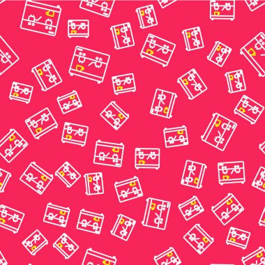 Çizgi kahve makinesi simgesi kırmızı arka planda izole edilmiş. Vektör