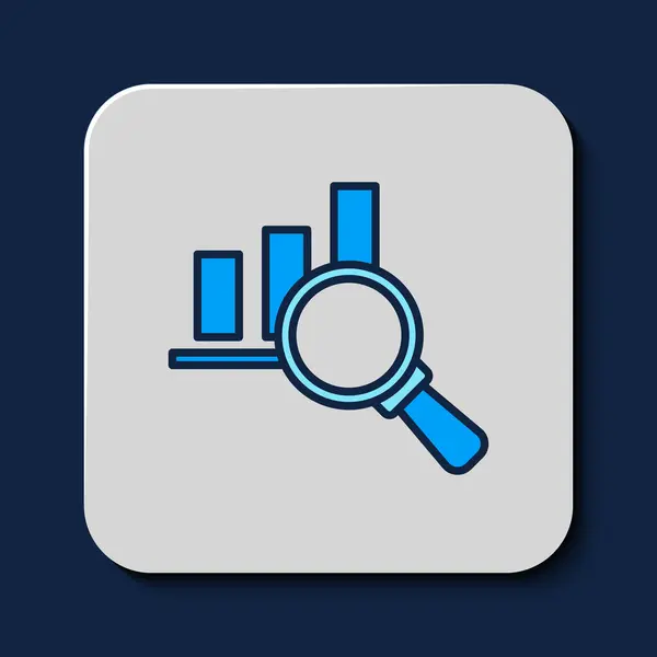 Filled Outline Magnifying Glass Data Analysis Icon Isolated Blue Background — Stockový vektor
