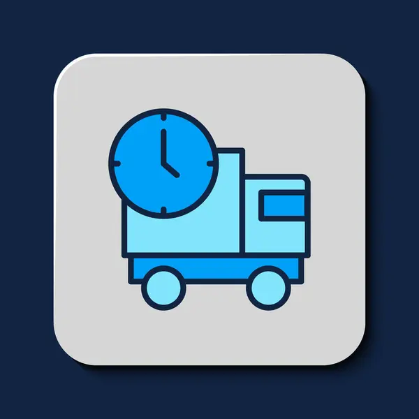 Ausgefüllte Umrisse Logistik Lieferwagen Und Zeit Symbol Isoliert Auf Blauem — Stockvektor