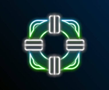 Parlayan neon hattı Lifebuoy simgesi siyah arkaplanda izole edildi. Can simidi sembolü. Renkli taslak konsepti. Vektör