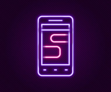 Parlayan neon hattı. Siyah arkaplanda izole edilmiş telefon simgesindeki yeni sohbet mesajları bildirimi. Smartphone sohbet mesajları konuşma baloncukları. Renkli taslak konsepti. Vektör