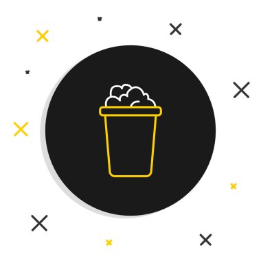 Sabun köpüğü simgesi içeren çizgi kovası beyaz arkaplanda izole edildi. Sulu kase. Çamaşır yıkama, temizlik malzemeleri. Renkli taslak konsepti. Vektör