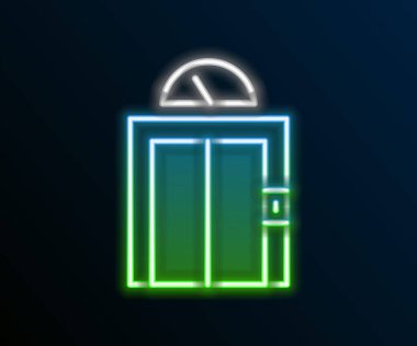 Parlayan neon hattı asansör simgesi siyah arkaplanda izole edildi. Asansör sembolü. Renkli taslak konsepti. Vektör