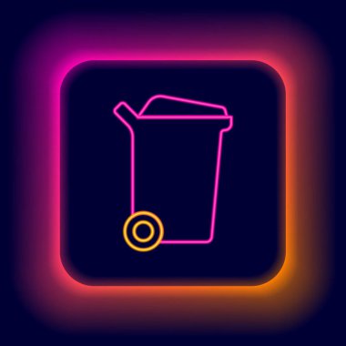 Parlayan neon hattı Çöp kutusu simgesi siyah arkaplanda izole edildi. Çöp kutusu tabelası. Sepet simgesini geri dönüştür. Ofis çöpü ikonu. Renkli taslak konsepti. Vektör