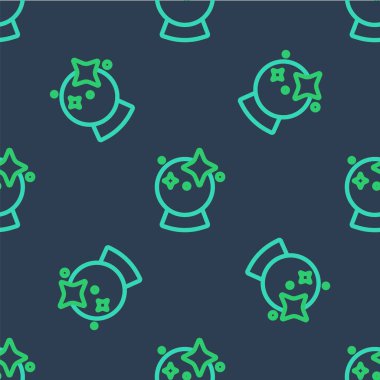 Line Magic ball icon isolated seamless pattern on blue background. Crystal ball.  Vector