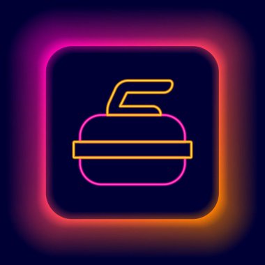 Siyah arka planda izole edilmiş kıvırma sporu ikonu için parlayan neon çizgisi Stone. Spor malzemeleri. Renkli taslak konsepti. Vektör