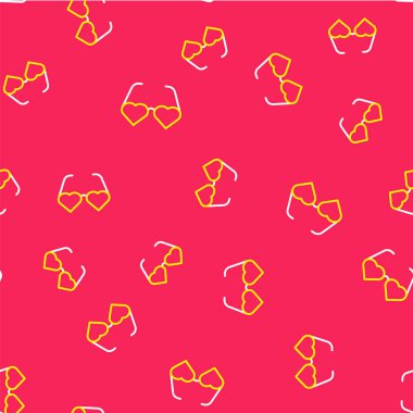 Line Heart şeklinde aşk gözlüğü ikonu kırmızı arka planda izole edilmiş kusursuz desen. Sevgililer Günü kartı tasarımı için uygun. Vektör