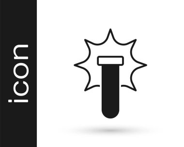 Siyah Kimyasal deney, beyaz arka planda izole edilmiş şişe ikonundaki patlama. Test tüpünde kimyasal patlama. Vektör.