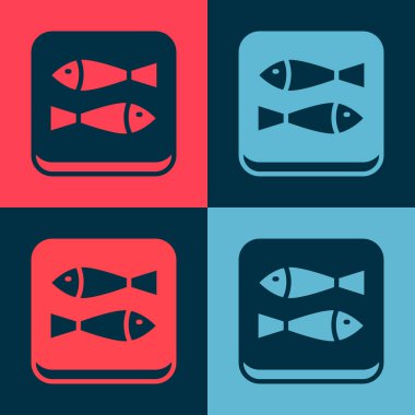 Pop Art Konserveli Balık ikonu renk arkaplanında izole edilmiş. Vektör.