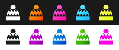 Set Beanie hat icon isolated on black and white background.  Vector