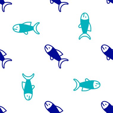 Mavi Balık simgesi beyaz arkaplanda izole edilmiş kusursuz desen. Vektör