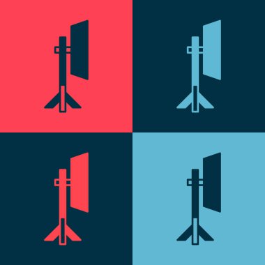 Softbox ikonundaki Pop Art Studio ampulü renk arkaplanında izole edilmiş. Gölge yansıma tasarımı. Vektör