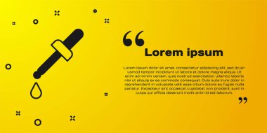 Siyah Pipette simgesi sarı arkaplanda izole edilmiş. Tıbbi elementler, kimya laboratuarı ekipmanları. Tıp sembolü. Vektör