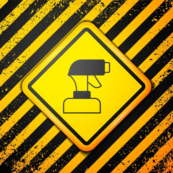 Black Paint Spray Gun Icon Isolated Yellow Background Warning Sign — Stock Vector