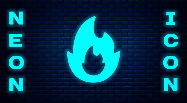 Glowing Neon Fire Flame Icon Isolated Brick Wall Background Vector — Stock Vector