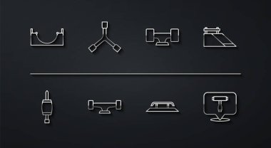 Çizgi kaykay parkı, tornavida, raylı kaykay merdivenleri, Y-aracı, T ve ikonlu. Vektör