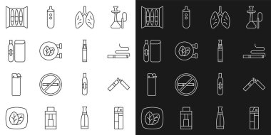 Aydınlatma hattı, kırık sigara, sigara, akciğerler, tütün yaprağı dükkanı, Elektronik ve ikon. Vektör