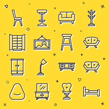 Yatak, Kanepe, Resim, Gardırop, Sandalye ve ikon. Vektör
