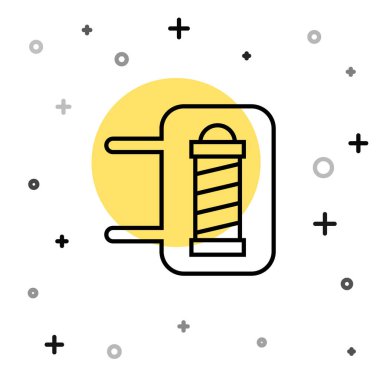 Siyah çizgi klasik berber dükkânı ikonu beyaz arka planda izole edilmiş. Berber dükkanı direği sembolü. Rastgele dinamik şekiller. Vektör.