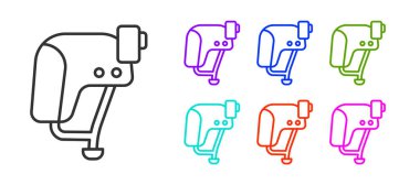 Siyah çizgi kaykay kask simgesi beyaz arkaplanda izole edildi. Olağanüstü bir spor. Spor malzemeleri. Simgeleri renklendirin. Vektör