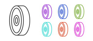 Siyah çizgi kaykay topu taşıyıcı ikonu beyaz arkaplanda izole edildi. Simgeleri renklendirin. Vektör