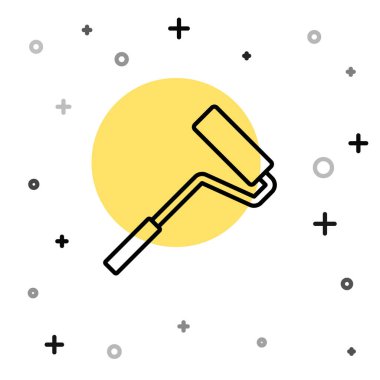 Beyaz arkaplanda siyah çizgi boyalı fırça ikonu izole edildi. Rastgele dinamik şekiller. Vektör