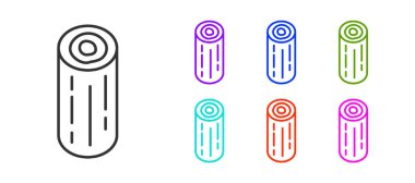 Siyah çizgi tahta kütük simgesi beyaz arkaplanda izole edildi. Yakacak odun yığını. Simgeleri renklendirin. Vektör