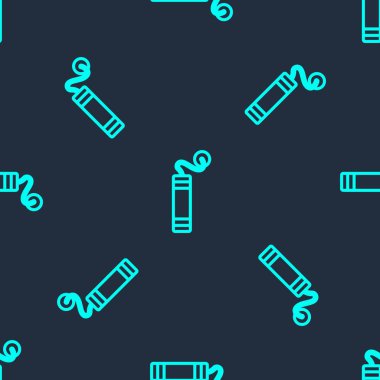 Yeşil hat dinamit bomba çubuğu ikonu mavi arka planda izole edilmiş pürüzsüz desen. Saatli bomba - patlama tehlikesi kavramı. Vektör