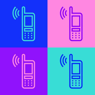 Bedava kablosuz bağlantı ikonu olan Smartphone çizgisi renkli arka planda izole edilmiş. Kablosuz teknoloji, kablosuz bağlantı, kablosuz ağ. Vektör