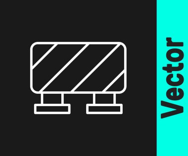 Beyaz çizgi bariyer simgesi siyah arkaplanda izole edildi. İnşaat sürecinde olan yasak bölgenin sembolü. Onarım işe yarıyor. Vektör