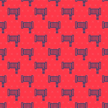 Mavi çizgili itfaiye hortumu ikonu kırmızı arka planda izole edilmiş pürüzsüz desen. Vektör