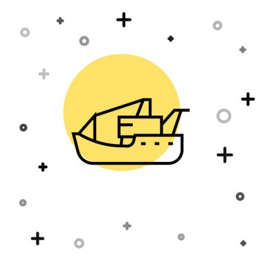 Siyah çizgi Viking baş simgesi beyaz arka planda izole edildi. Rastgele dinamik şekiller. Vektör