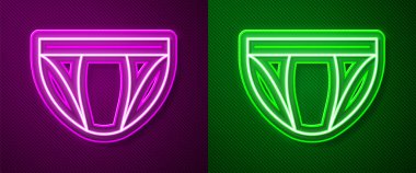 Glowing neon line Men underpants icon isolated on purple and green background. Man underwear.  Vector