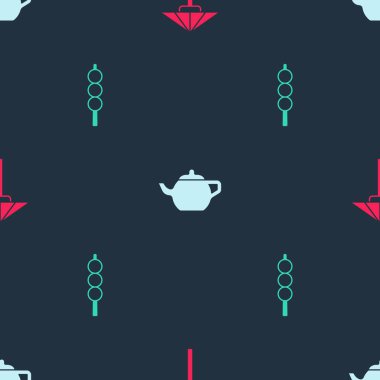 Güneşten Japon şemsiyesi, Çin çay seremonisi ve Köfte ahşap çubuğu kusursuz desenli. Vektör