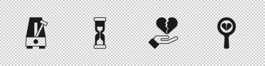 Metronome 'u sarkaç, eski kum saati, kırık kalp ya da boşanma ve ikon ile ayarla. Vektör