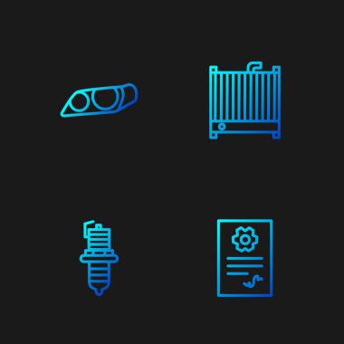 Otomotiv kontrolü, araba bujisi, far ve radyatör soğutma sistemi ayarlayın. Renk simgeleri. Vektör