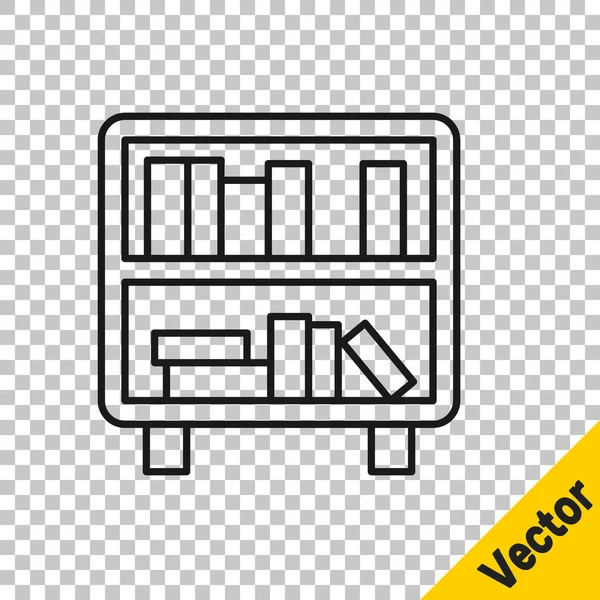 Black Line Shelf Books Icon Isolated Transparent Background Shelves Sign — Stock Vector