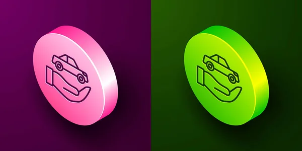 Isometric Line Car Insurance Icon Isolated Purple Green Background Insurance — Stock Vector
