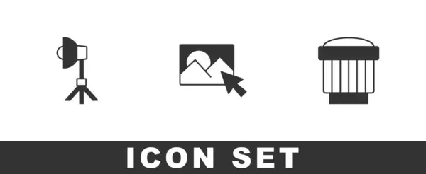 Set Softbox Light Photo Retouching Camera Photo Lens Icon Vector — Stock Vector