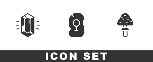 Set Gem Stone Magic Rune Mushroom Icon Vector — Stock Vector