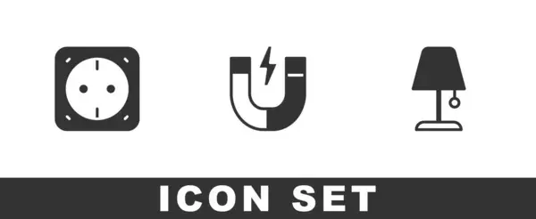 Set Elektrische Stopcontact Magneet Tafellamp Icoon Vector — Stockvector