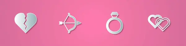 Set Papel Cortar Coração Partido Divórcio Arco Flecha Anéis Casamento —  Vetores de Stock