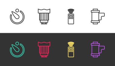 Kamera zamanlayıcısını, fotoğraf lensini, kamera için uzaktan kumandayı ve siyah beyaz kartuşu ayarla. Vektör